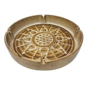 Vintage Mid Century Sun Starburst Brown Ceramic Large Ashtray Dish Pottery